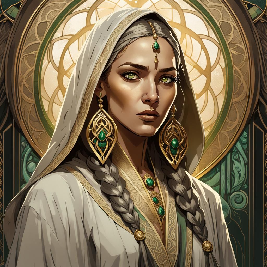 Fierce Arabic Woman in Dark Fantasy Art Nouveau Style