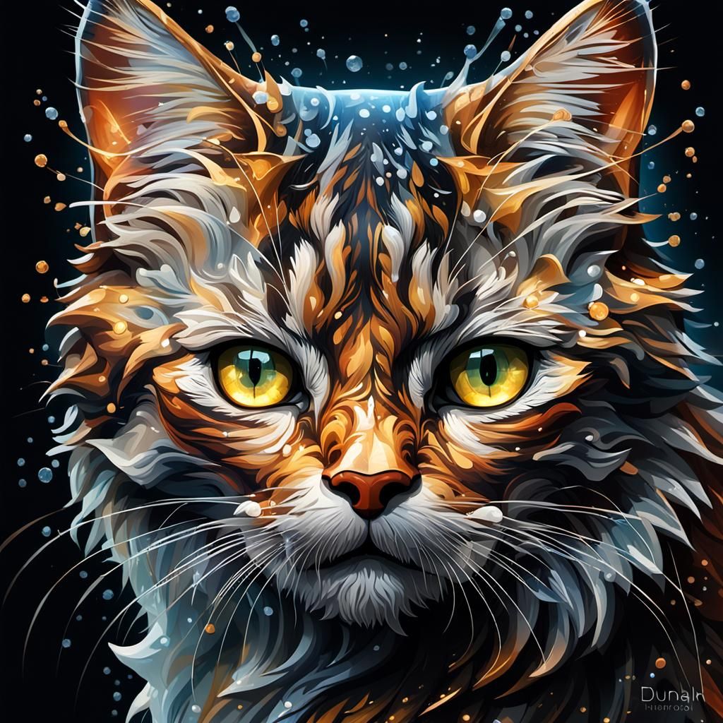 Hyperrealistic Crystal Cat Figurine in Splash Art Style