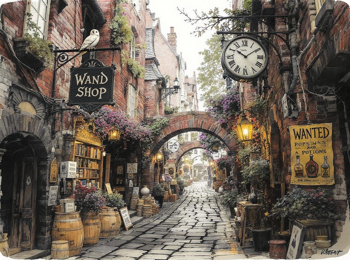 Enchanting Magic Alley with Wand Shop and Owl