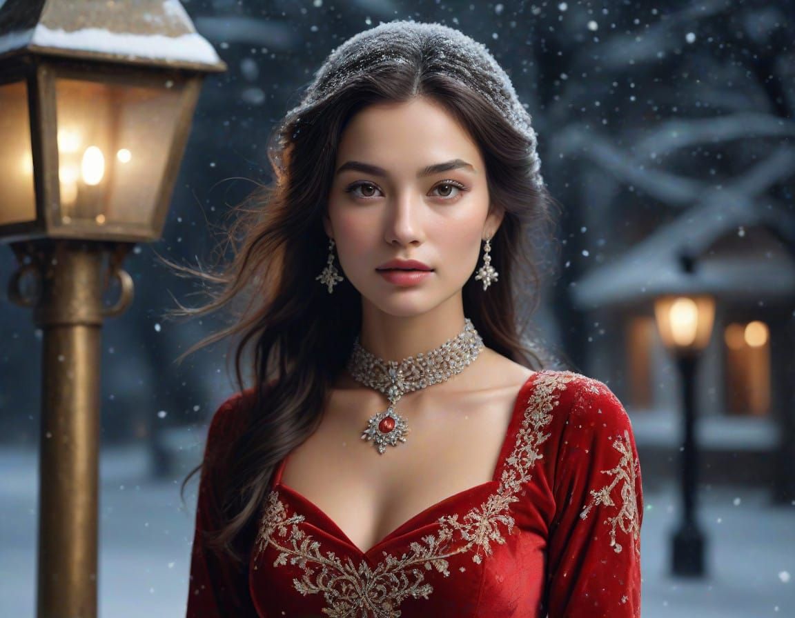 Serene Christmas Belle in Velvet and Snow