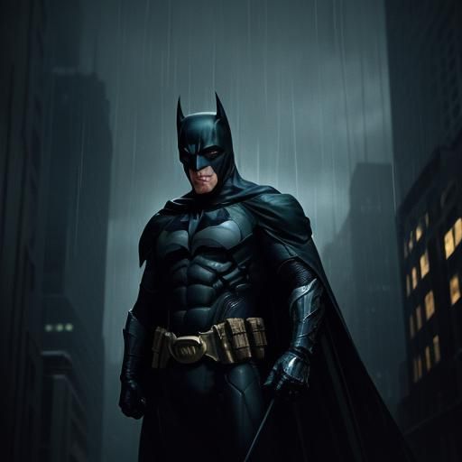Batman on Gotham Rooftop in Noir Style