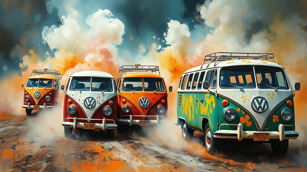 Volkswagen Vans Race in Palette Knife Oil