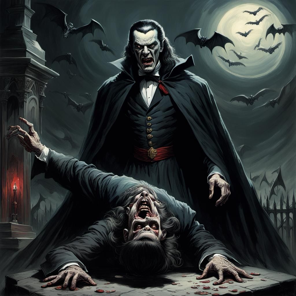 Dracula's Gruesome Act: A Horror Art Piece