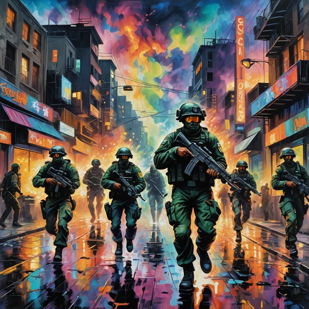 Black Ops Soldiers in Los Santos as Impasto Painting