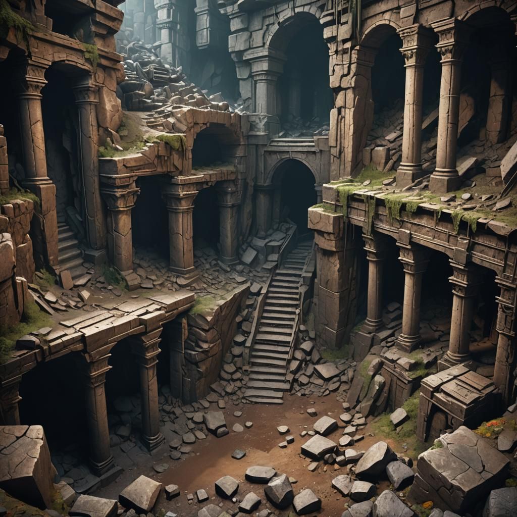 Ruined Underground Dungeon Crypt: Fantasy Concept Art