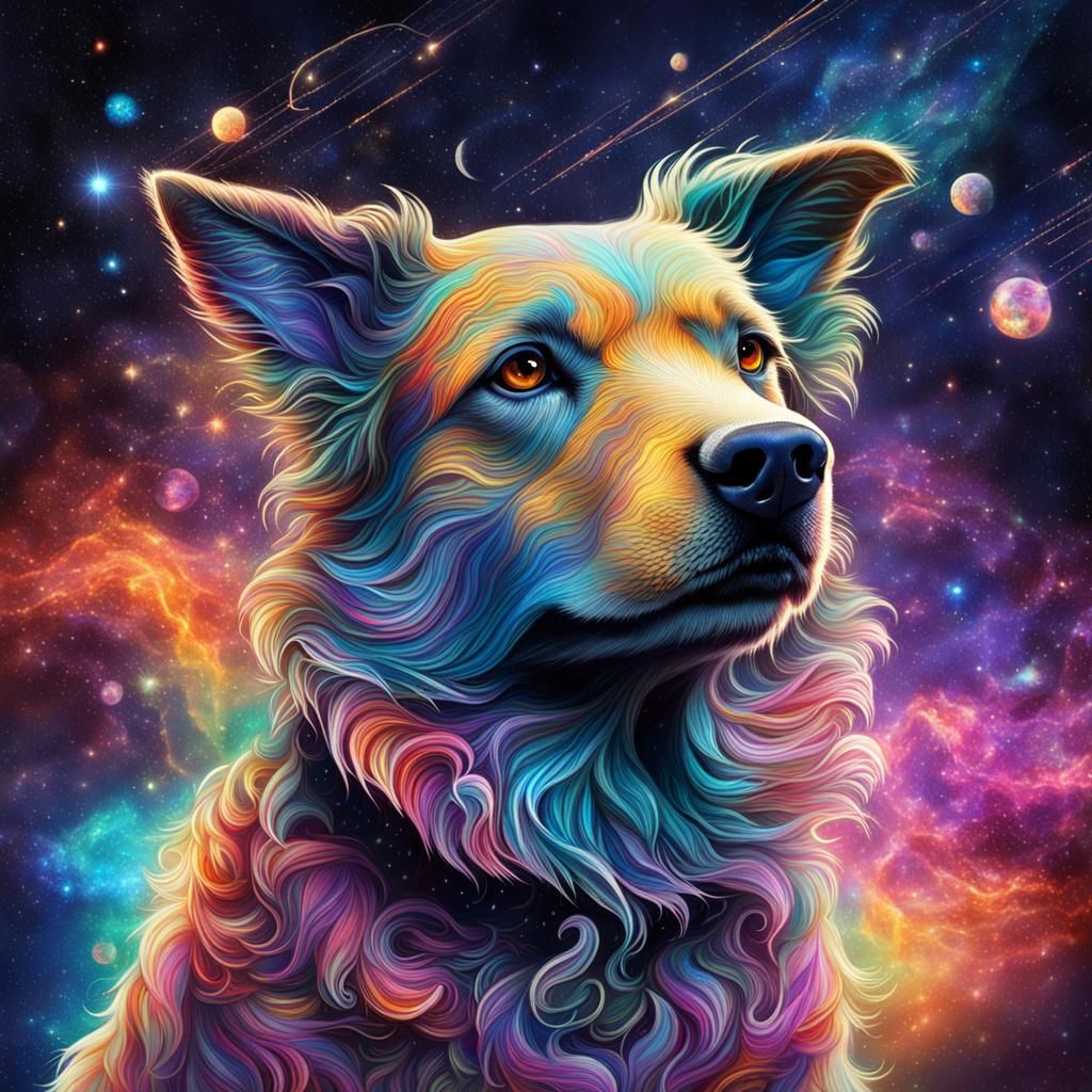 Dog and Owner in Space: Holographic Cosmic Art