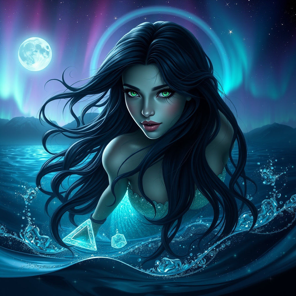 Bioluminescent Mermaid in a Starry Ocean