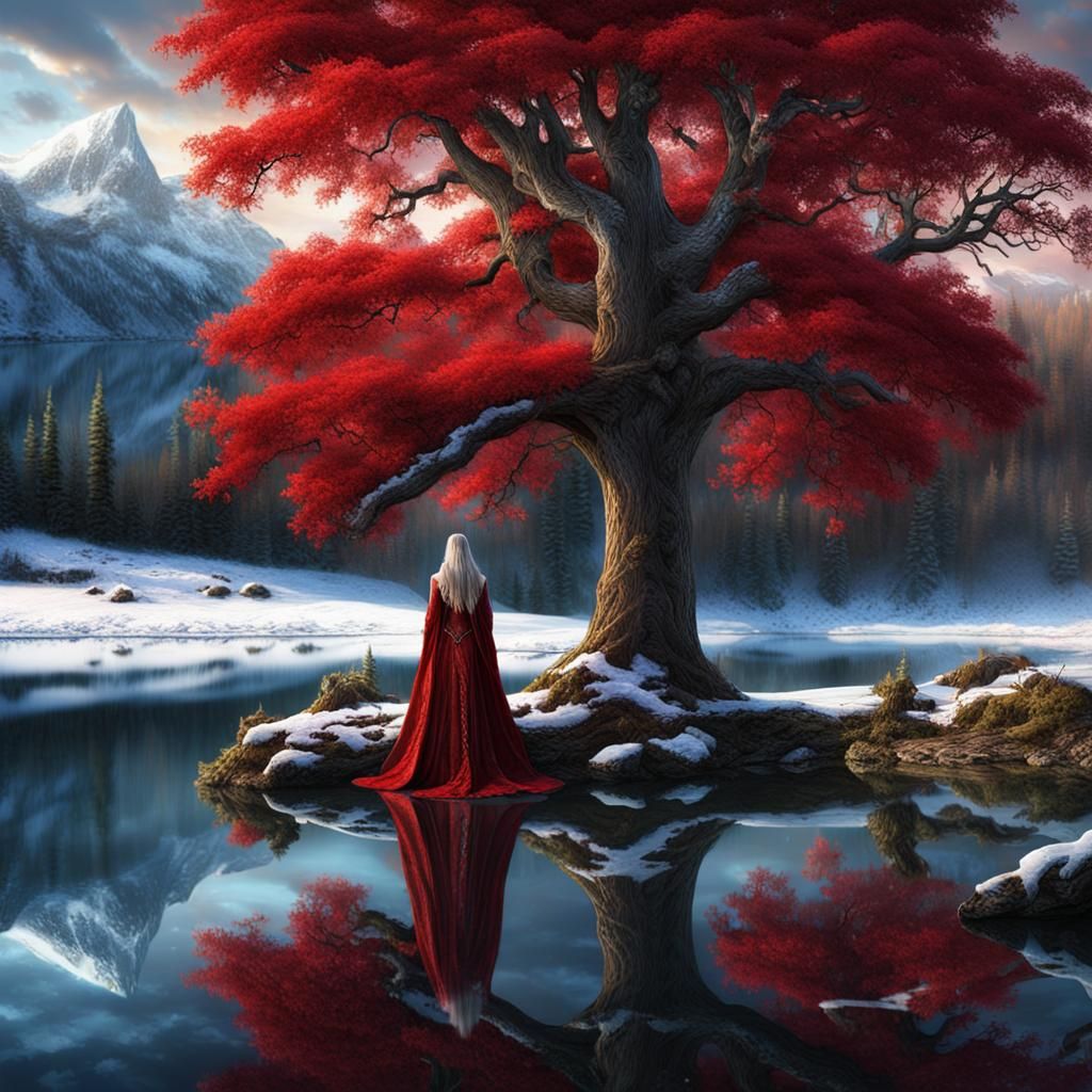 Elven Queen Near Lake in Digital Illustration