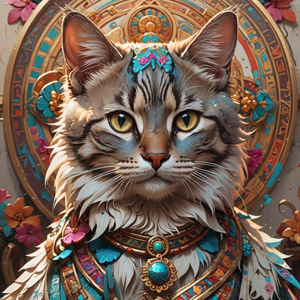 Kitten Portrait in Mexican Style: Digital Art