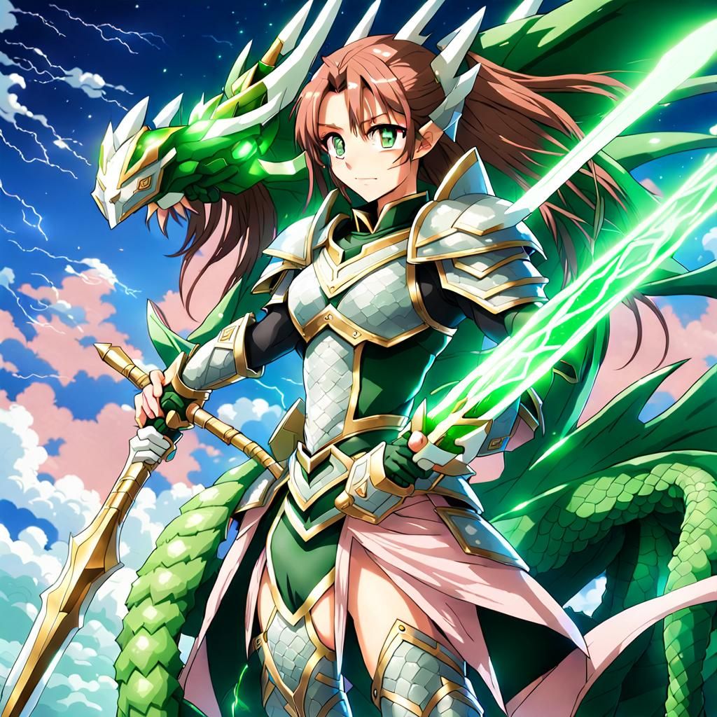 Anime Female Warrior with Dragon Armor and Spear