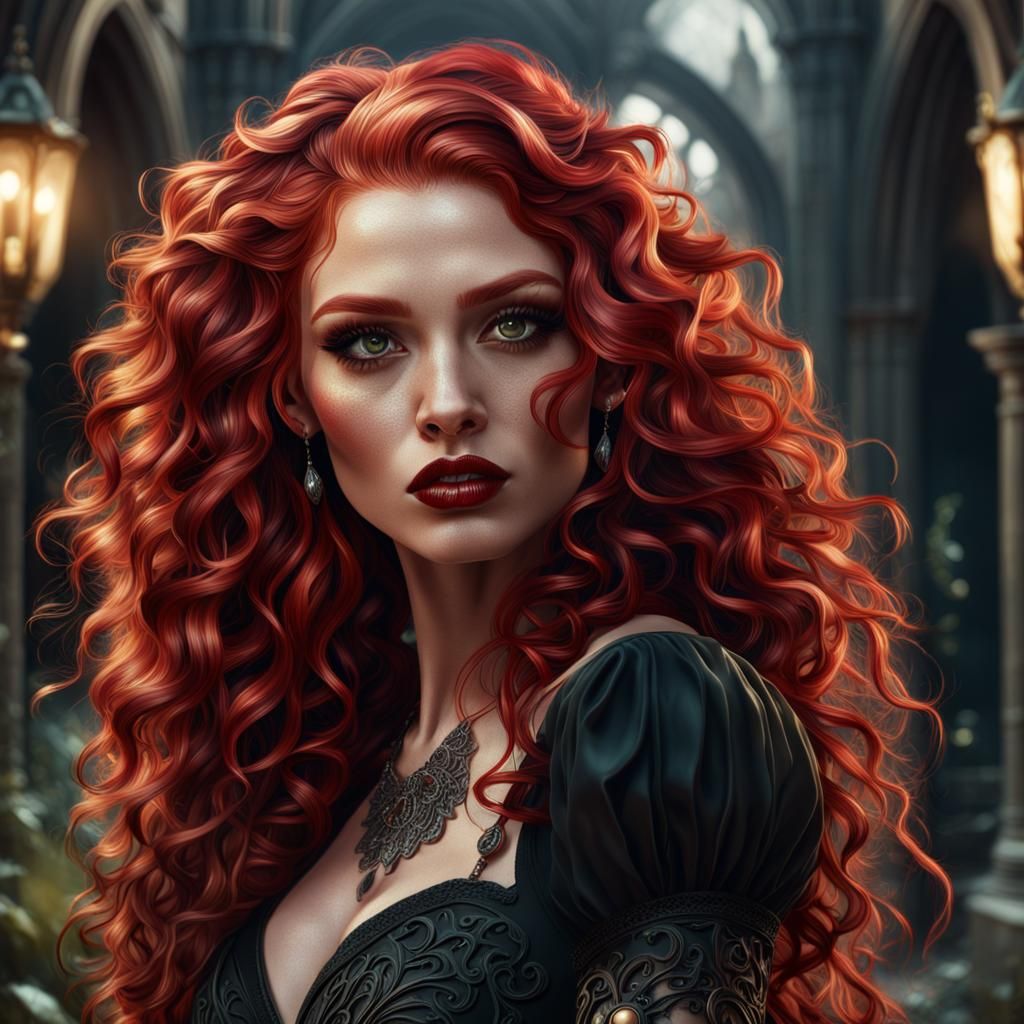Red Haired Woman in Detailed Matte Painting