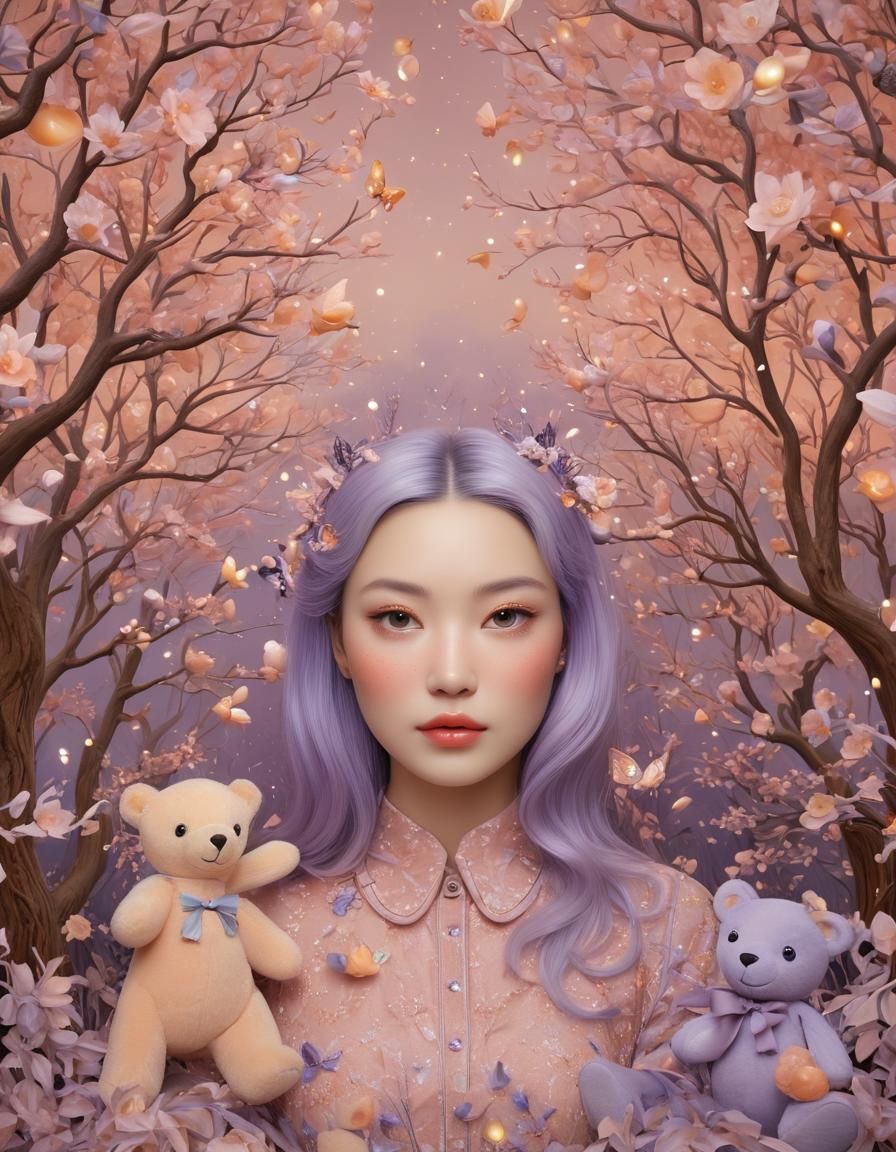 Surreal Woman's Face with Mythical Creatures