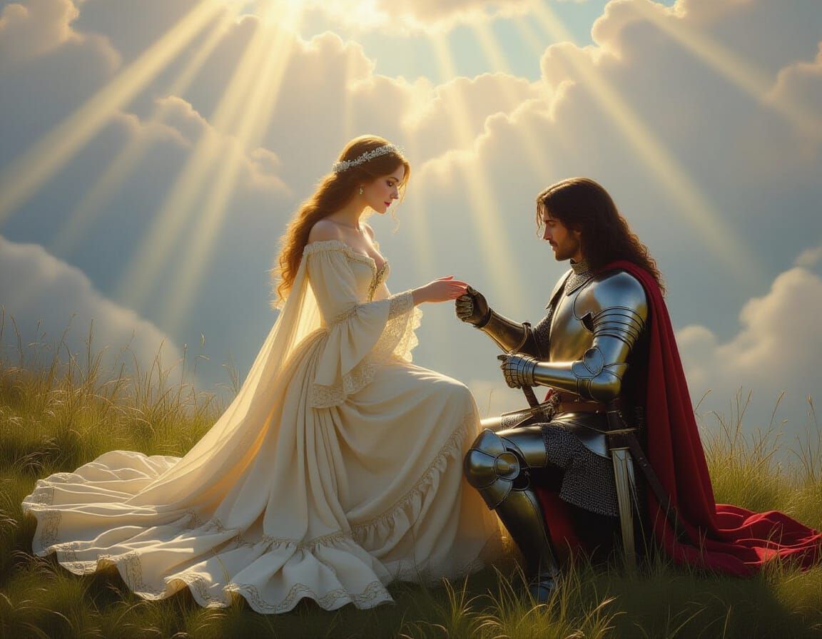 Enchanting Knight and Lady in Medieval Mist