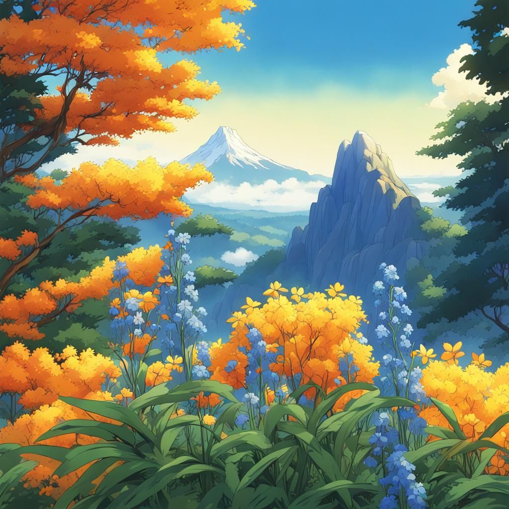 Metallic Blossoms in Anime Style, High Contrast