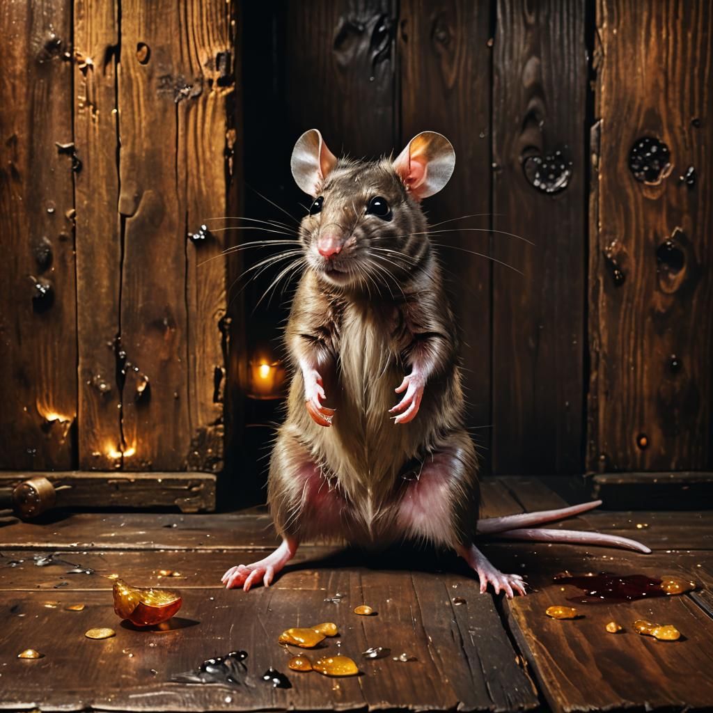 Hyperrealistic Rat Standing in Dimly Lit Bar