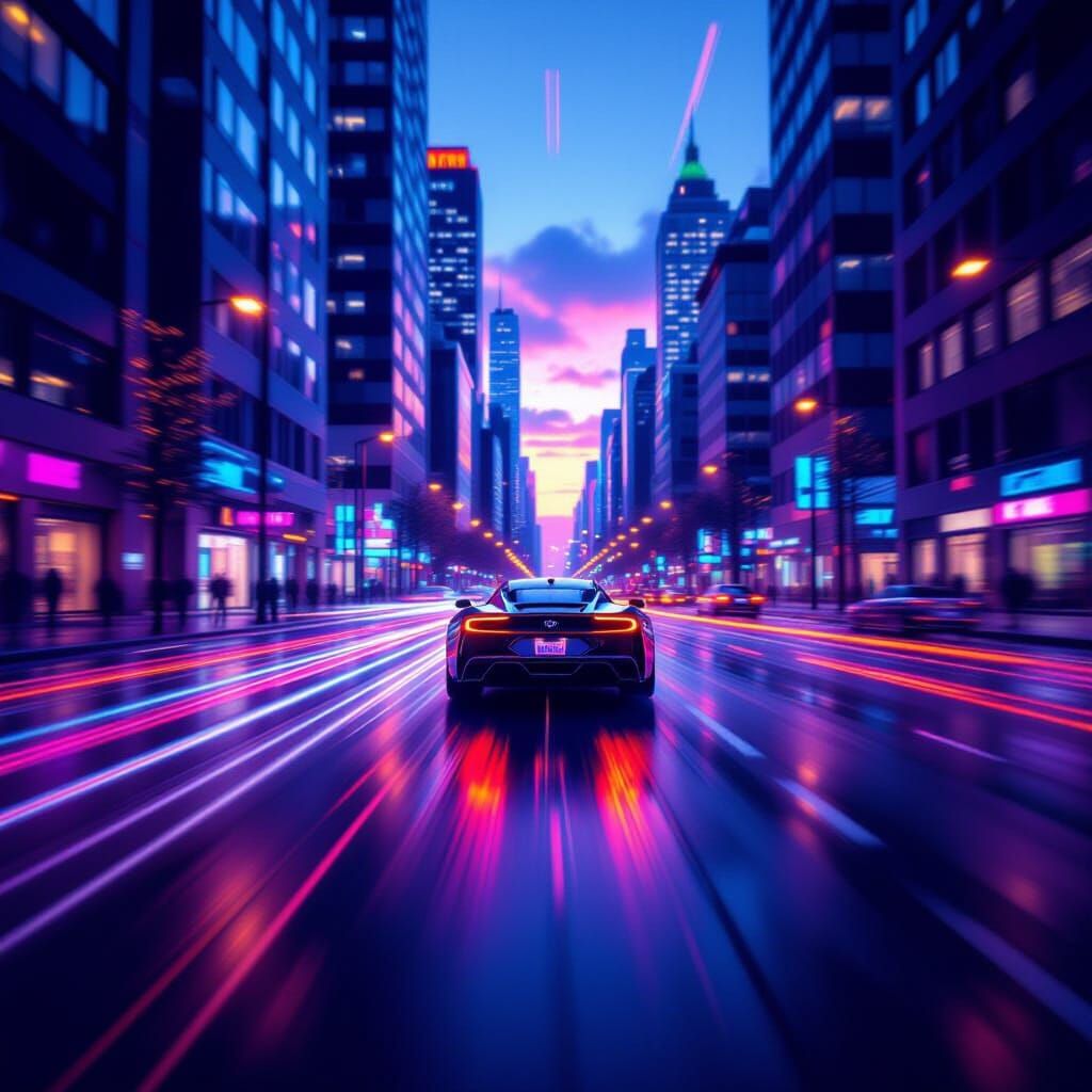 Dynamic City Motion Blur in Futuristic Digital Art Style