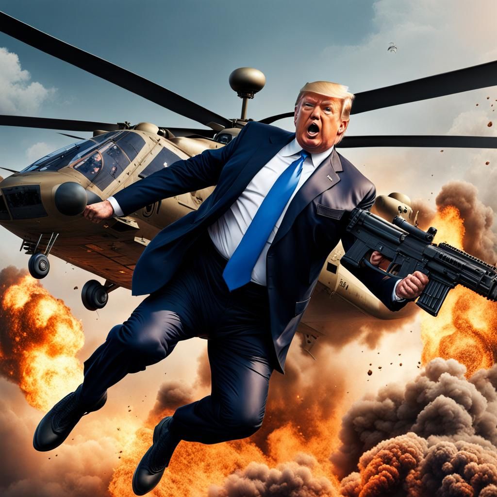 Hyperrealistic Trump Jumps from Exploding Helicopter