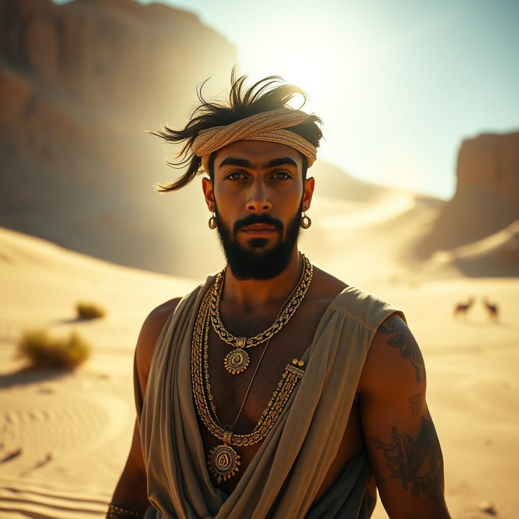 Defiant Arab Man in Desert Oasis