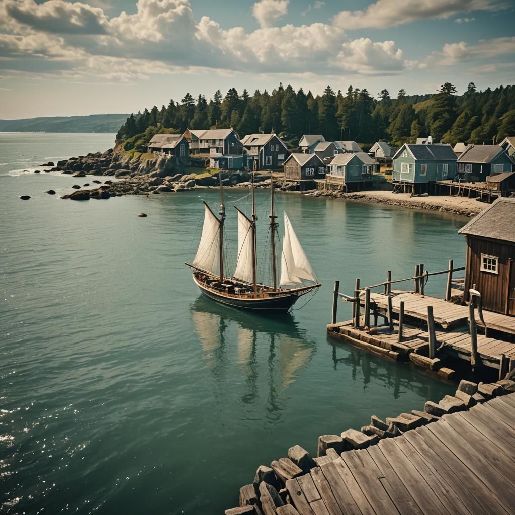 Dramatic Schooner at Dock: Cinematic Film Still