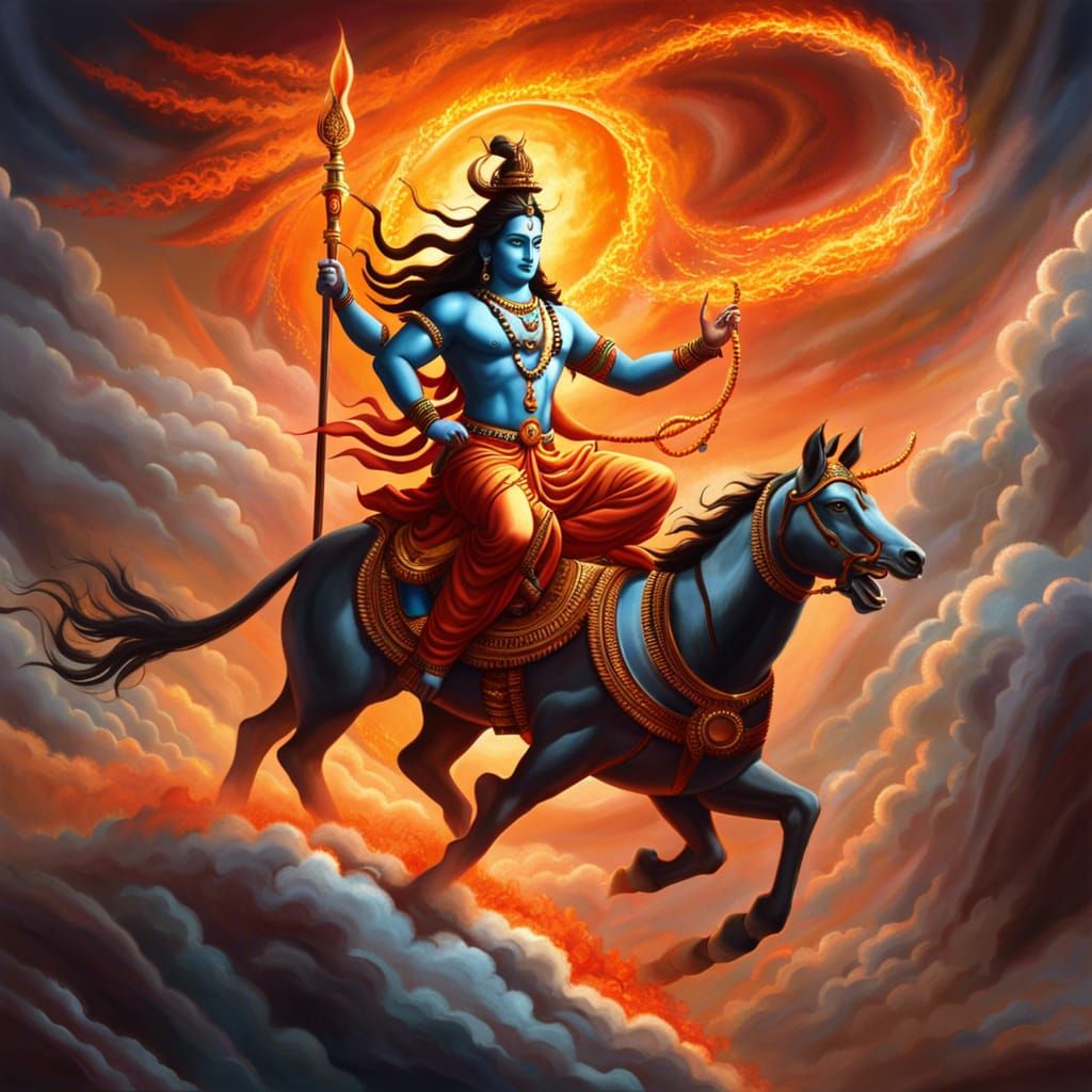 Shiva Rides a Fire Chariot Across the Sky