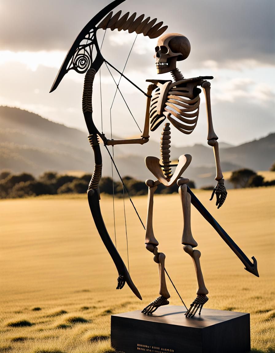 Wooden Skeleton Archer in Toi Whakairo Māori Style