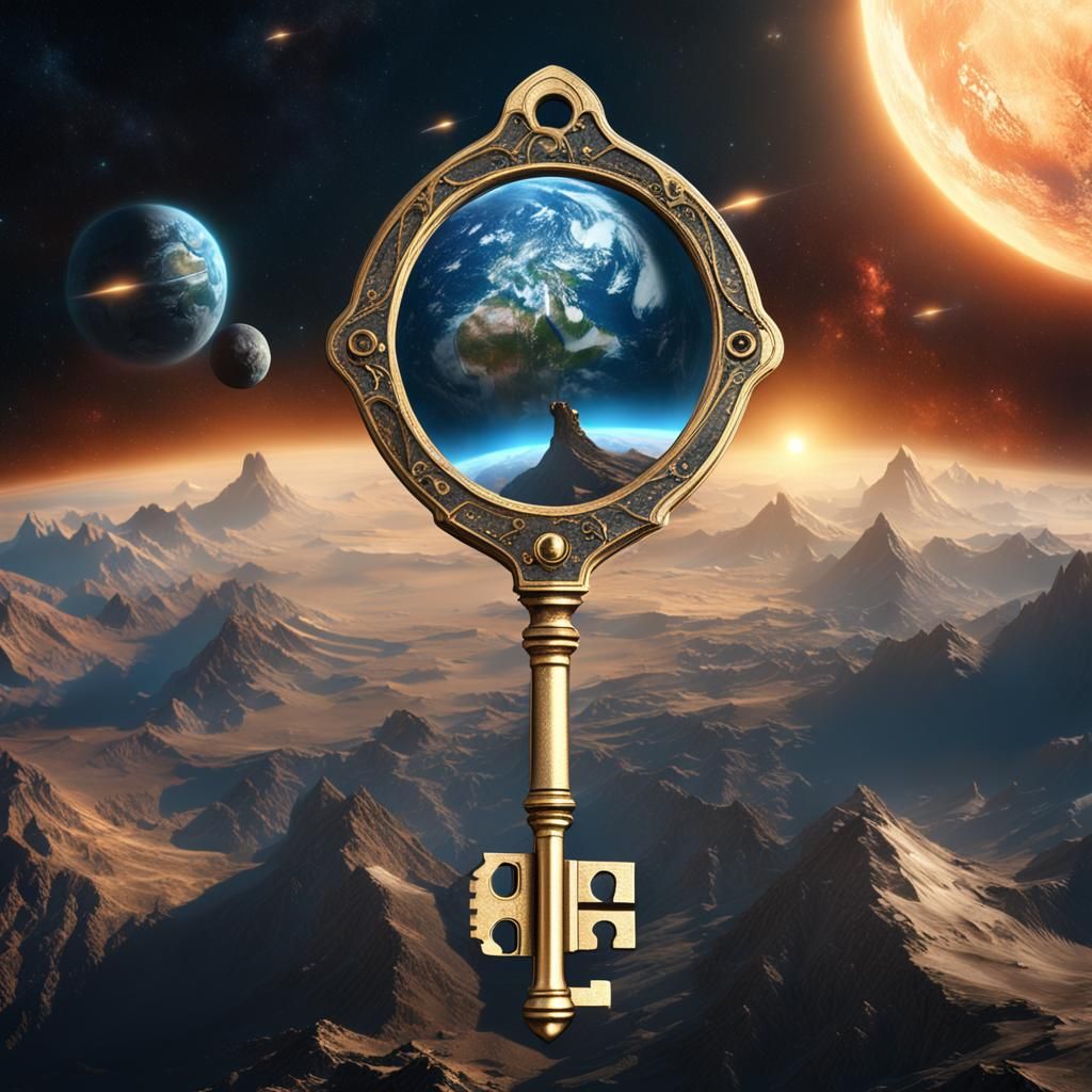 Gothic Skeleton Key Over Earth: Digital Art