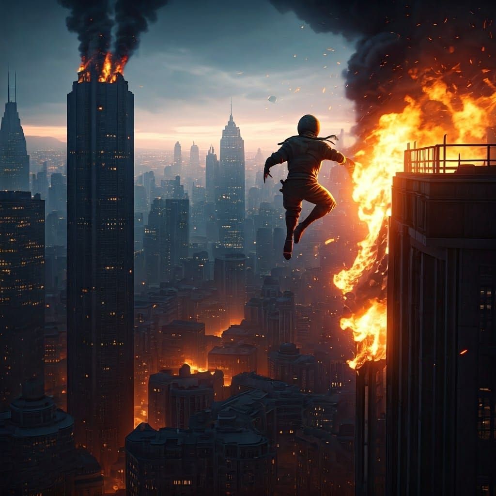Kiwi Ninja Leaps From Burning Skyscraper