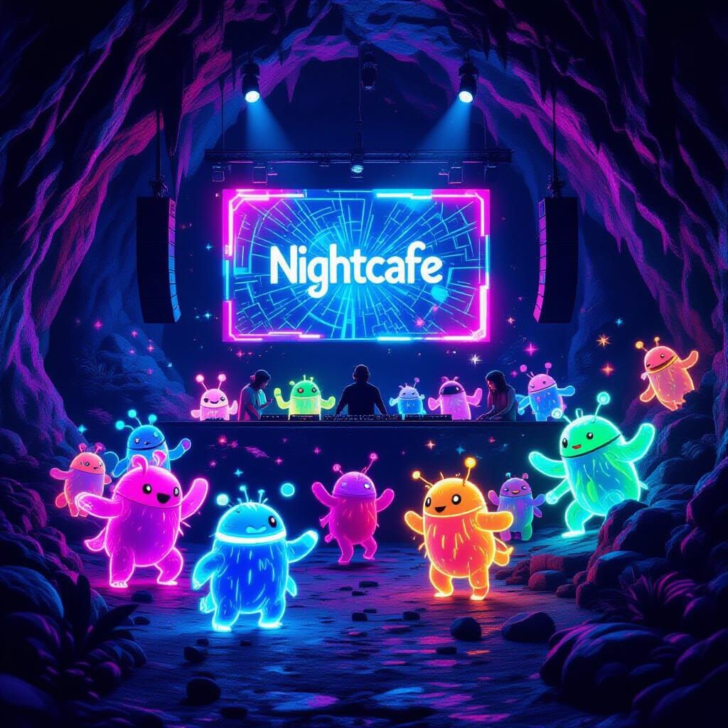 Psychedelic Cave Dance Party in Futuristic Style