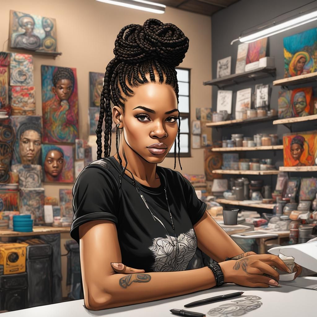 Beautiful Woman in T-Shirt Shop with Graffiti Art