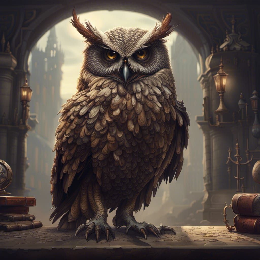 Sinister Duolingo Owl Monster: Epic Digital Painting