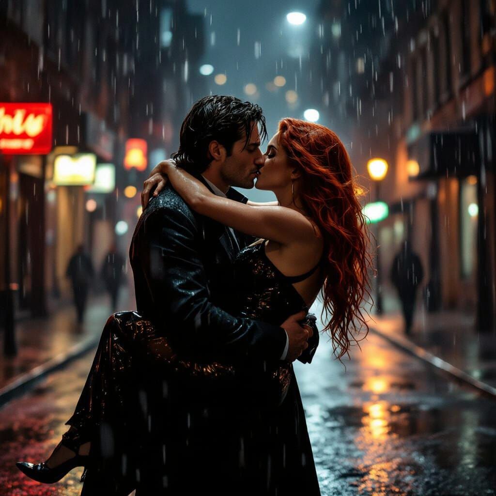 Noir Detective Carries Lover in Rainy City