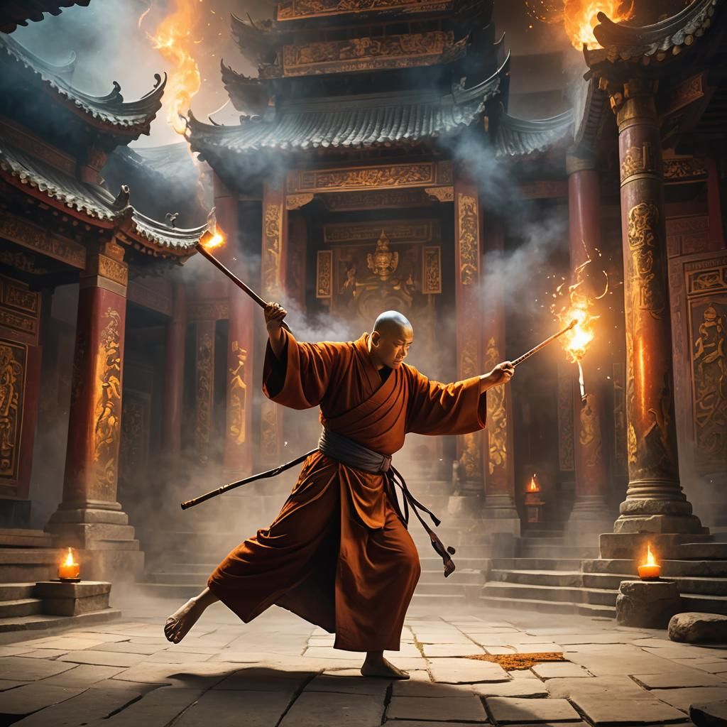 Buddhist Monk Martial Arts in Ancient Temple