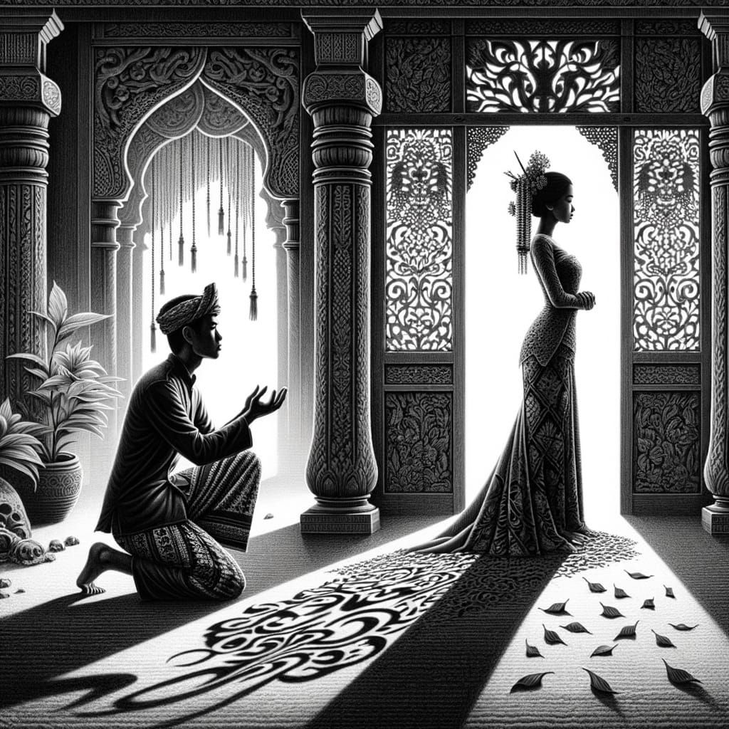 Melancholic Indonesian Silhouette in Pencil Sketch Style