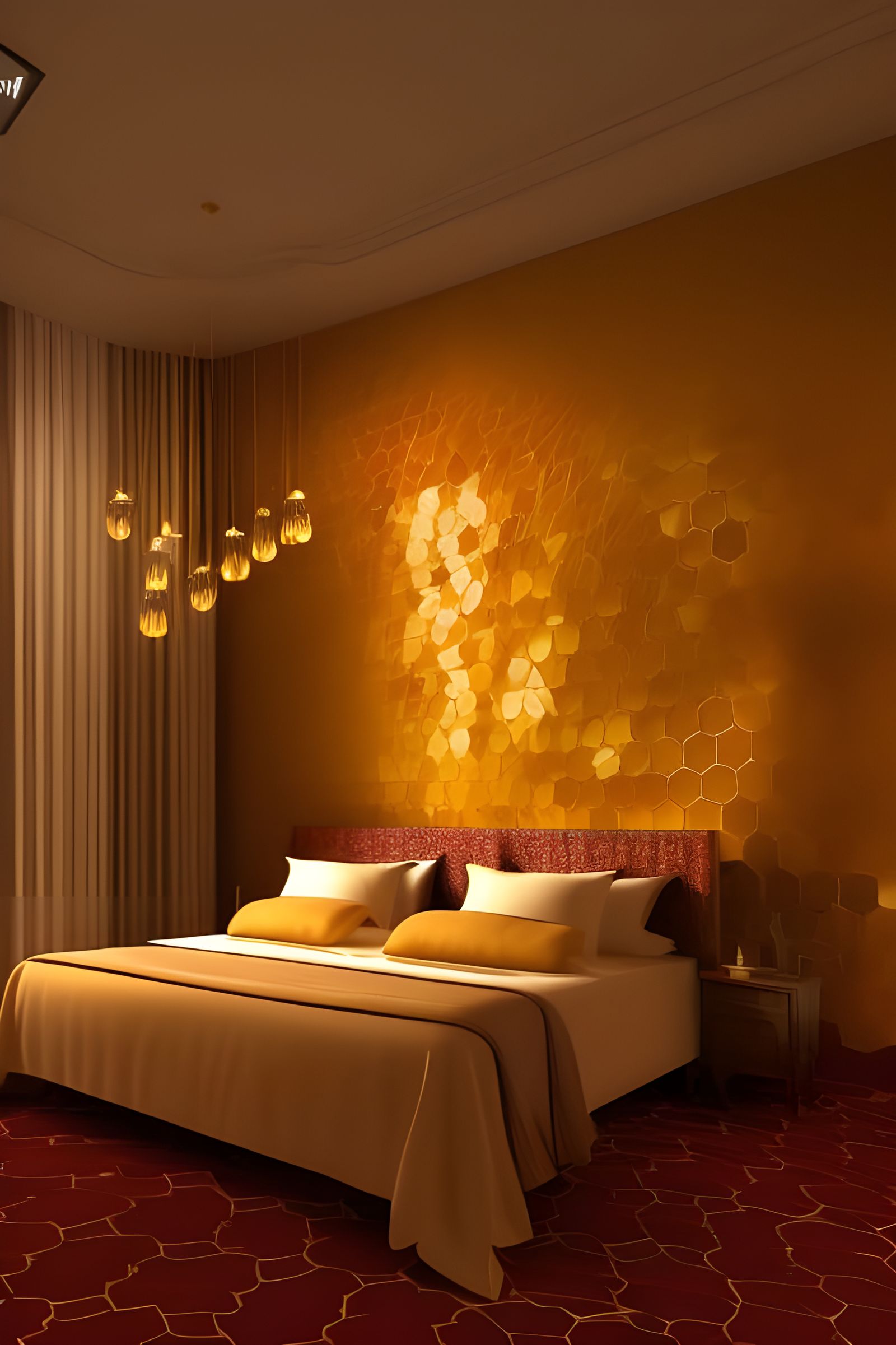 Honey-Themed Luxury Hotel Bedroom Interior