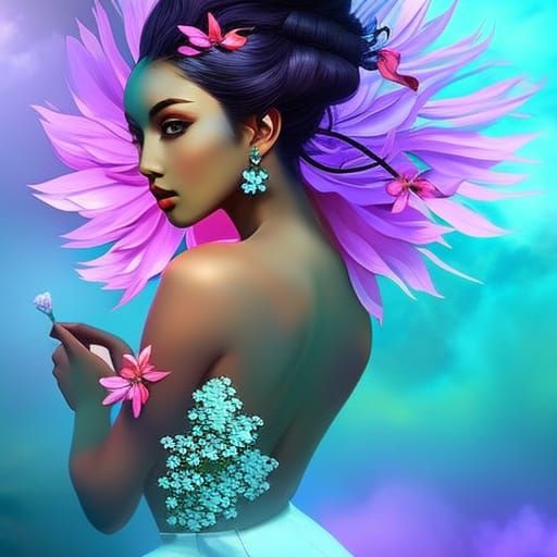 Beautiful Flower Woman in Splash Art Style