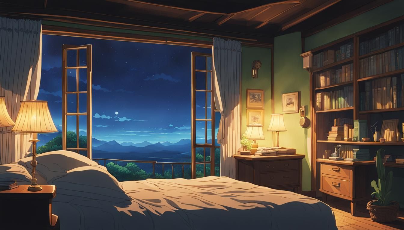 Night Bedroom in Studio Ghibli Anime Style