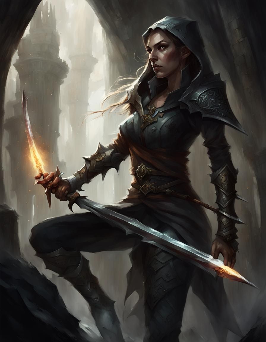 Elf Assassin in Dungeon: Dark Fantasy Concept Art