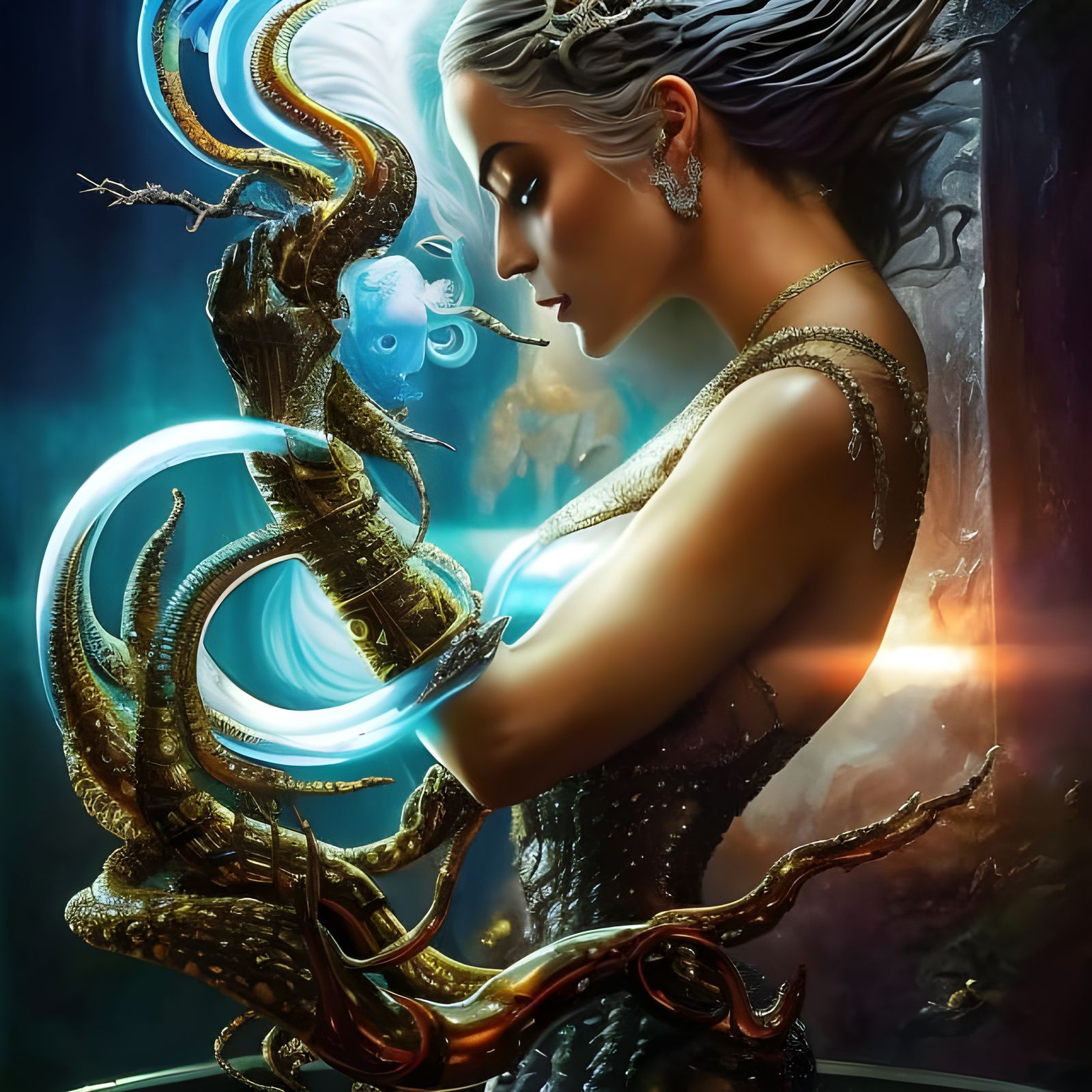 Glass Squid Yin Yang in Digital Art Style