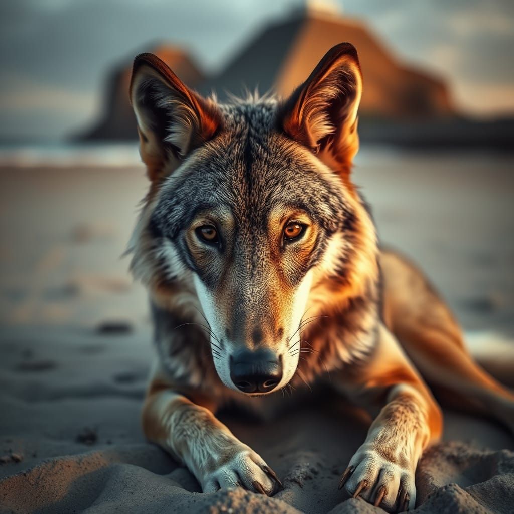 Wolf-Girl Basking on California Beach