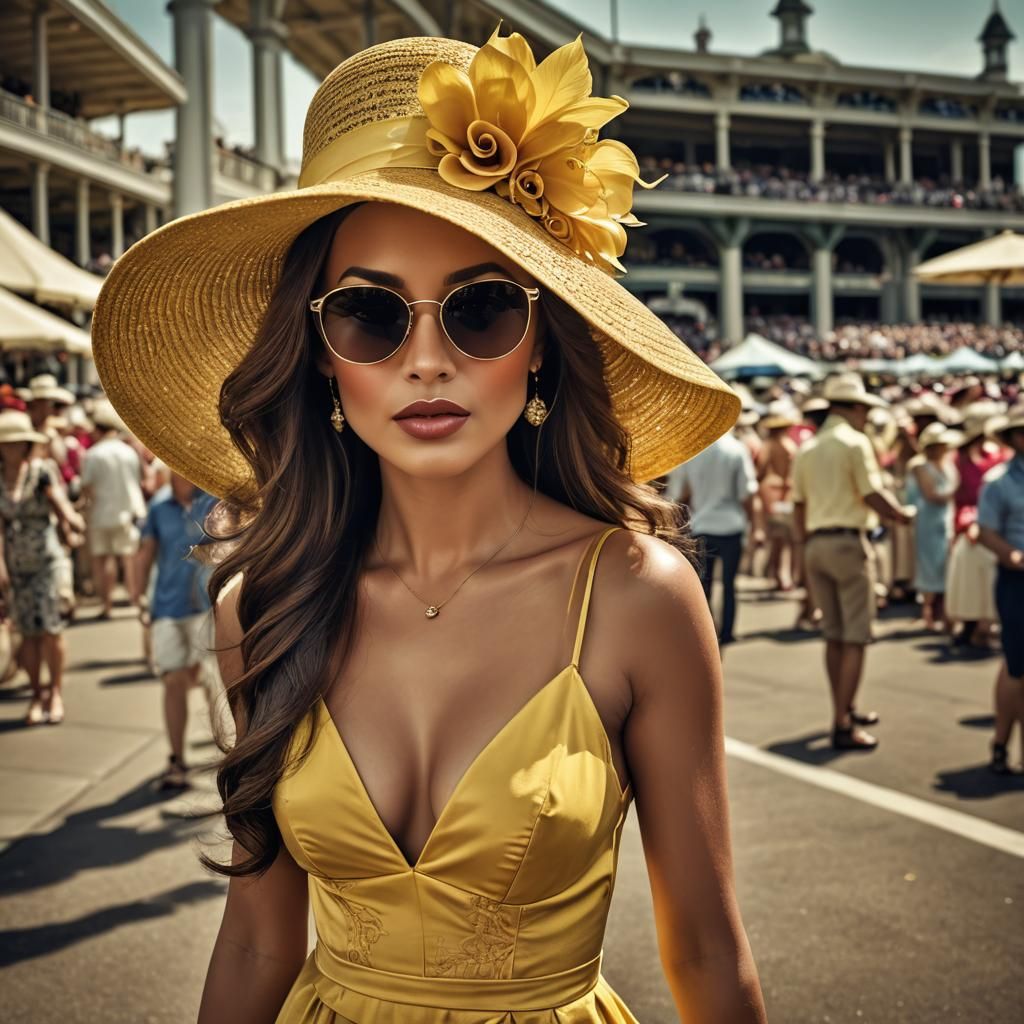 Elegant Woman in Yellow at Kentucky Derby