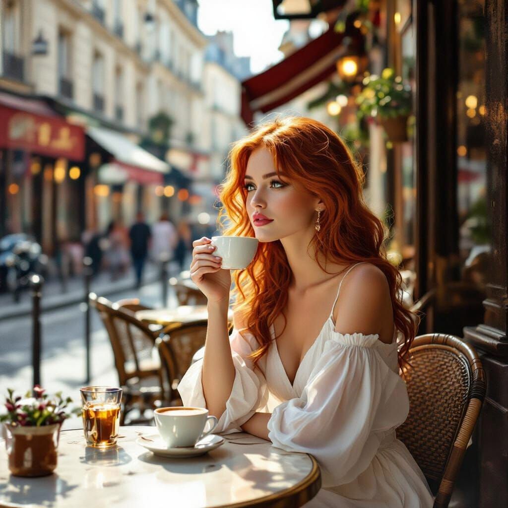 Parisian Cafe Scene in Impressionistic Style