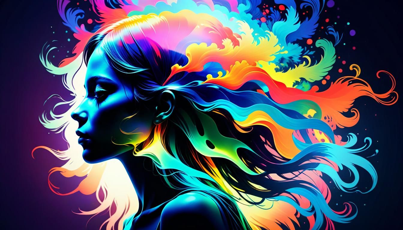 Psychedelic Double Exposure Silhouette of Woman