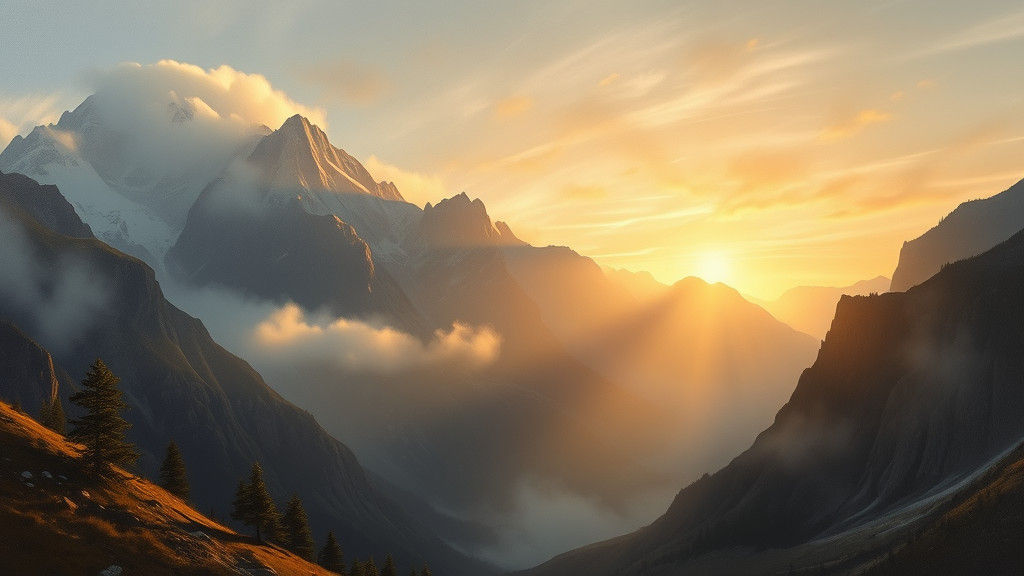 Serene Mountain Landscape in Oil Painting Style