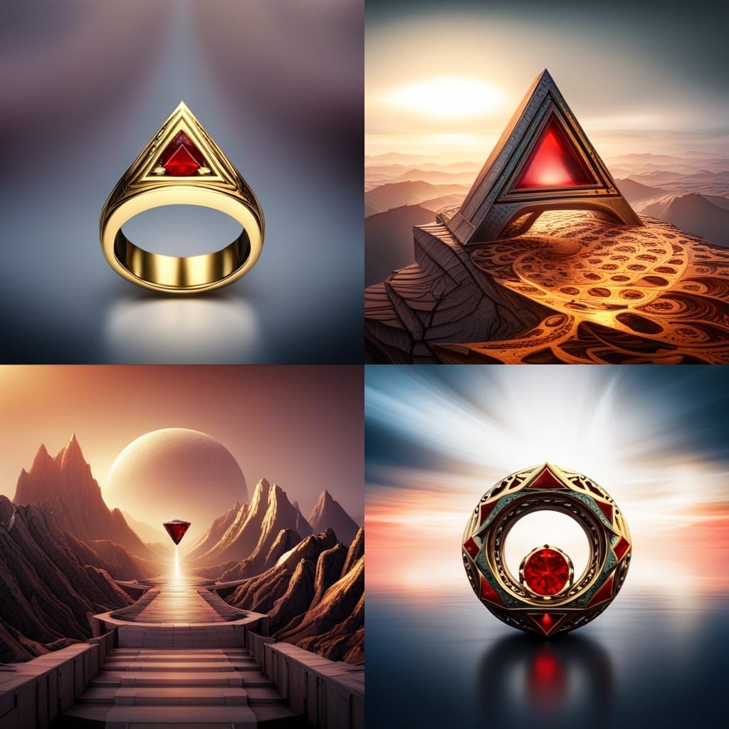 Elegant Gold Ring with Red Gems, Fantasy Art