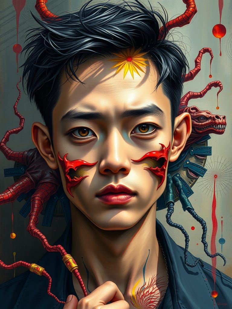 Expressionist Surrealist Portrait of a Young Man