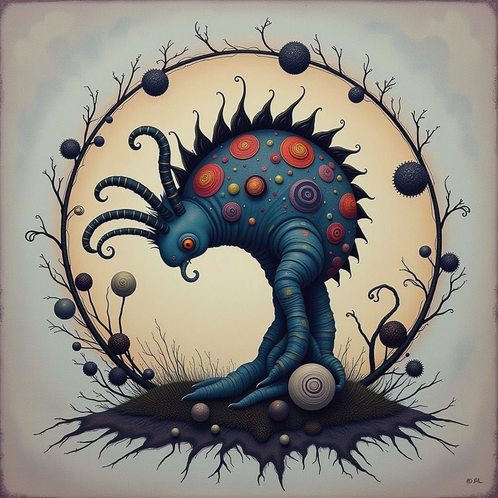 Surreal Portrait of a Young Person Surrounded by Cicadas Sin...