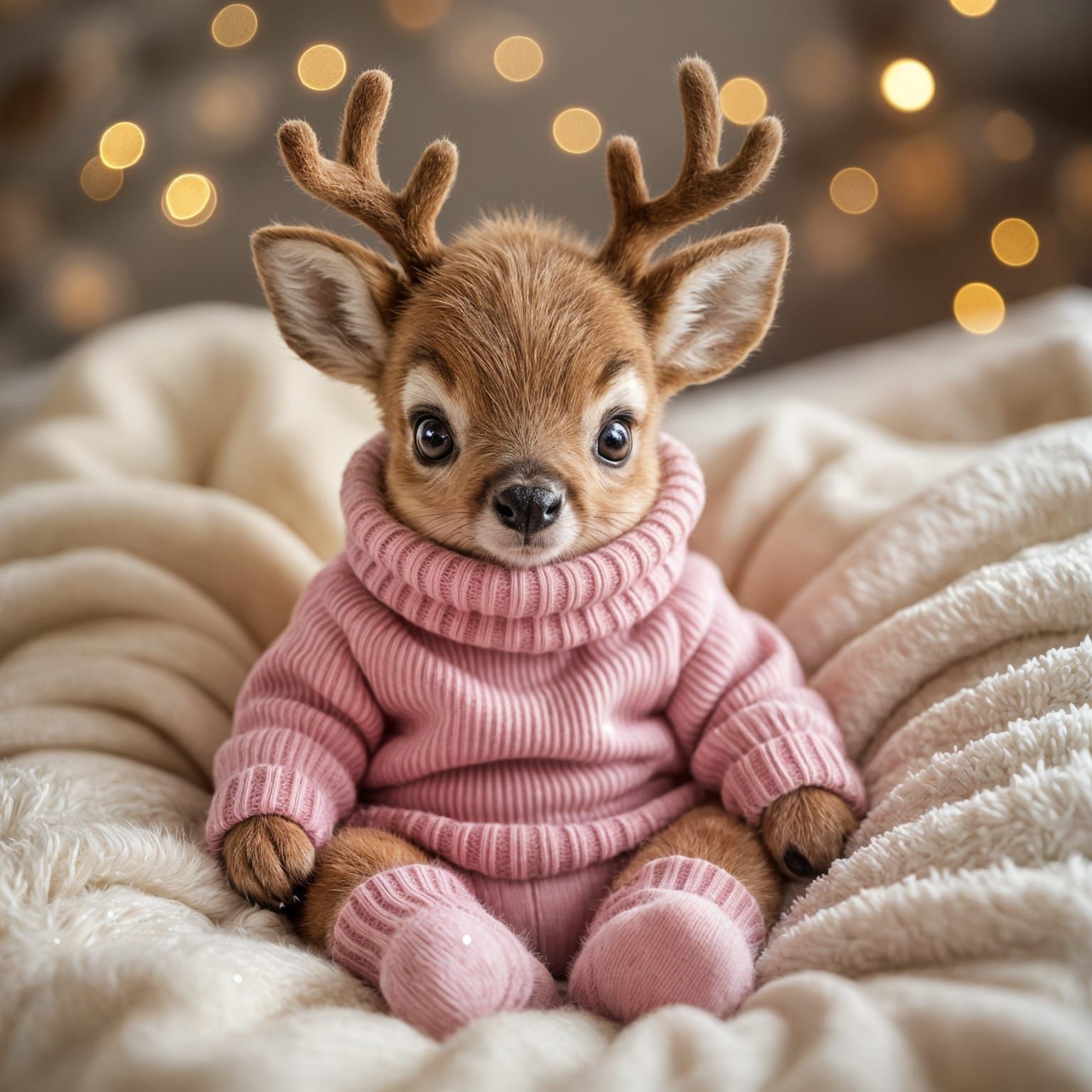 Adorable Baby Reindeer in Pink Jumper