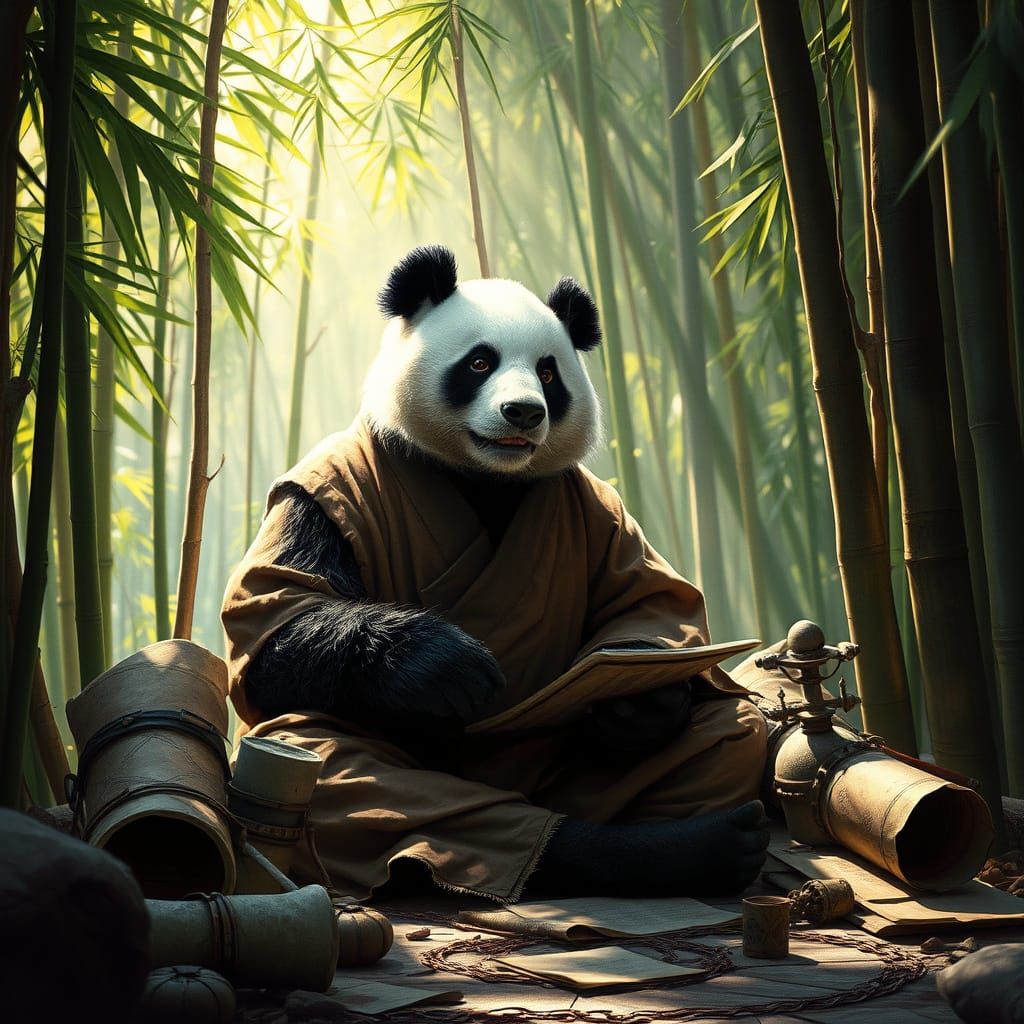 Wise Panda Meditating in Hidden Grove