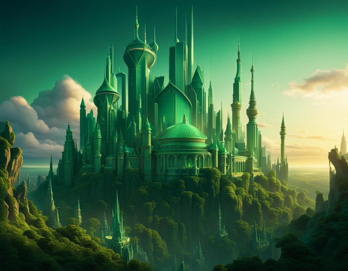 Emerald City at Magic Hour with Volumetric Lighting