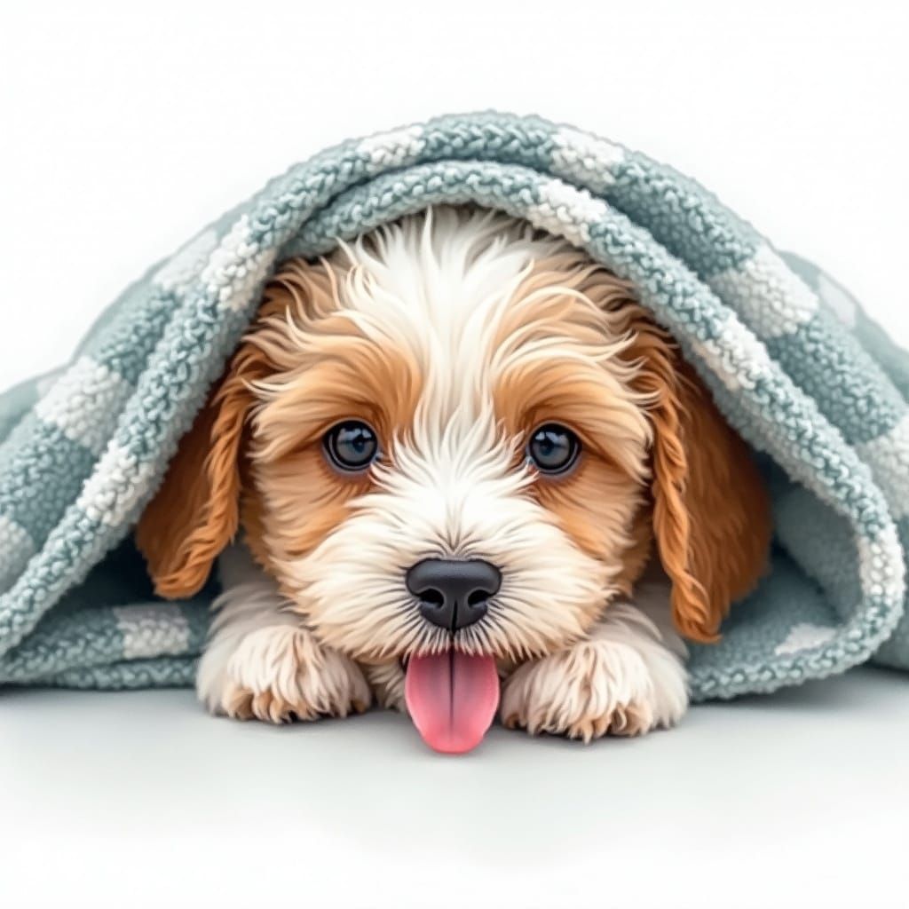 Fluffy Cockapoo Puppy Peeking From Blanket